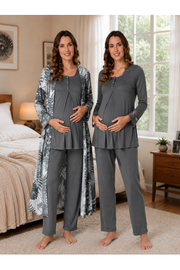Effortt 9044 Antrasit Sabahlıklı Hamile Lohusa Pijama Takımı Effortt 9044 Antrasit Sabahlıklı Hamile Lohusa Pijama Takımı